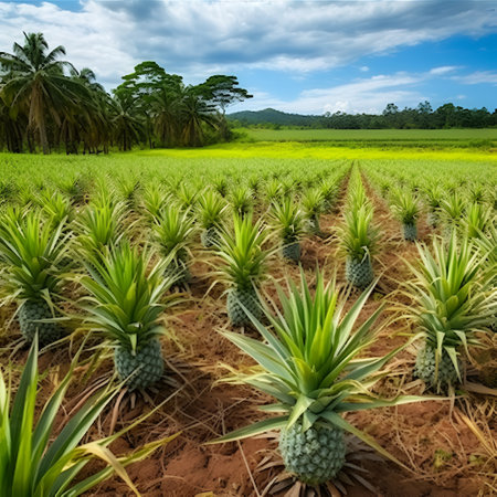 Pineapple plantation in the countryside of Bali island, Indonesia. Generative AIの素材