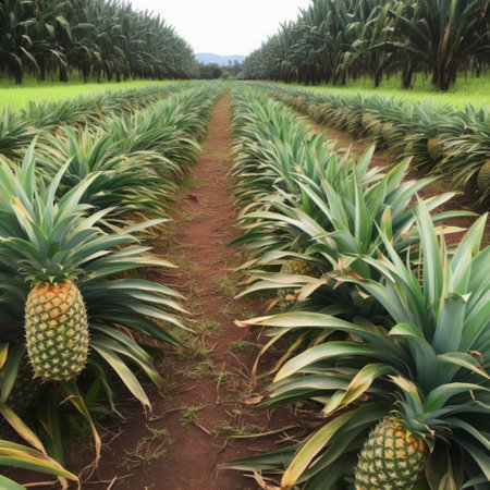 Pineapple plantation in the countryside of Thailand, South East Asia. Generative AIの素材