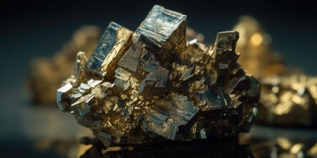 Photo of the mineral stone pyrite close-up, macro. Generative AIの素材