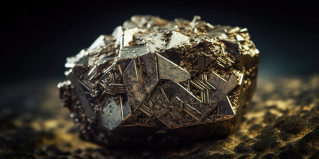 Photo of the mineral stone pyrite close-up, macro. Generative AIの素材