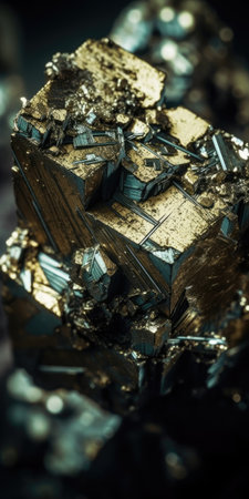 Photo of the mineral stone pyrite close-up, macro. Generative AIの素材