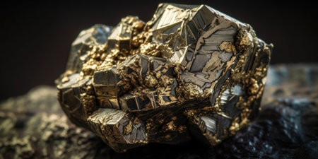 Photo of the mineral stone pyrite close-up, macro. Generative AIの素材
