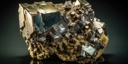 Photo of the mineral stone pyrite close-up, macro. Generative AIの素材