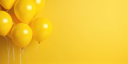 Bright yellow balloons on a yellow background, with a place for text. The banner is yellow. Generative AIの素材