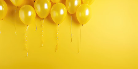 Bright yellow balloons on a yellow background, with a place for text. The banner is yellow. Generative AIの素材