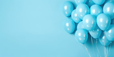 blue balloons on a blue background, with place for text. The banner is blue. Generative AIの素材