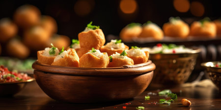 Delicious pani puri dish in Indian restaurant. Generative AIの素材