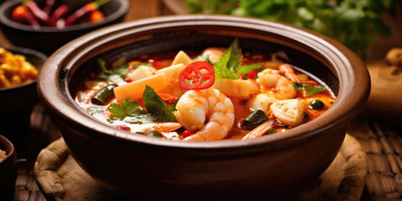 Delicious tom yum soup dish in Thailand restaurant. Generative AIの素材