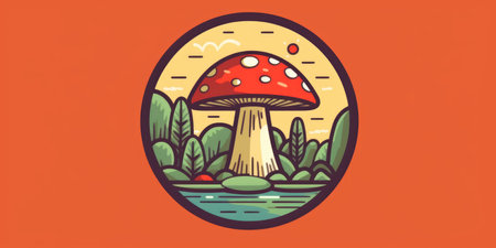 Illustration of funny mushrooms in the forest. Fantastic mushrooms in a mysterious country. High quality photo. Generative AIの素材