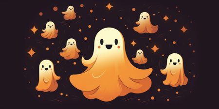 Illustration of a cute ghost. Halloween theme. High quality photo. Generative AIの素材