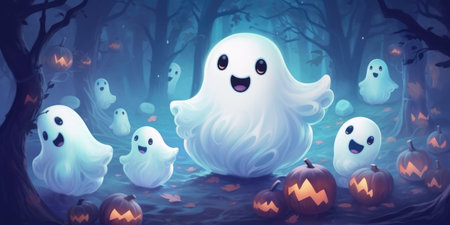 Illustration of a cute ghost. Halloween theme. High quality photo. Generative AIの素材