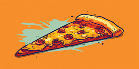 Illustration of a piece of italian pizza close up. Generative AIの素材