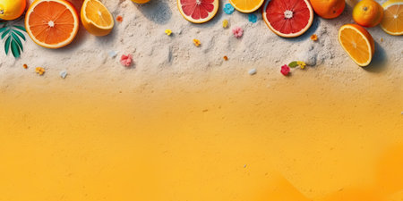 Summer photography. Summer day. Bright background with space for text. Generative AIの素材
