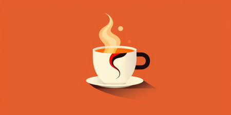 Illustration Cup of fragrant cappuccino on the table close-up. Pastel background. Generative AIの素材