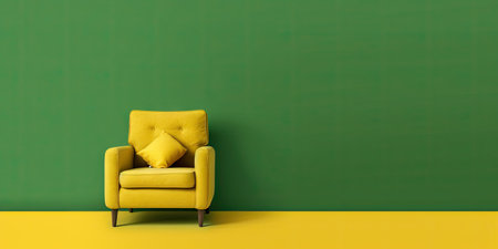 Yellow armchair on a green background. Minimalism. Place for text. Generative AIの素材