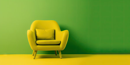 Yellow armchair on a green background. Minimalism. Place for text. Generative AIの素材
