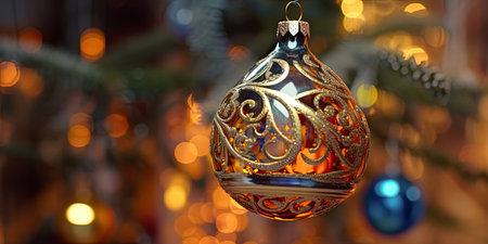 Gorgeous Christmas decorations on the Christmas tree. Christmas theme. Generative AIの素材