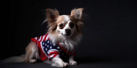 Cute dog dressed in US national colors. July 4th is Independence Day of the United States of America. Generative AIの素材