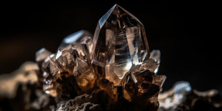 Closeup photo of mineral smoky quartz, macro. Generative AIの素材