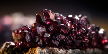 Close-up photo of the mineral stone garnet, macro. Generative AIの素材