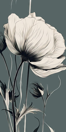 Illustration of simple flower design. Floral design. Anemone. Poppy. Image for desktop. Generative AIの素材