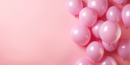 Pink balloons on a pink background, with space for text. Banner pink. Generative AIの素材