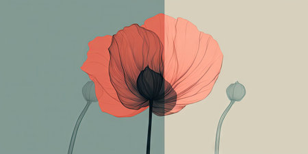 A simple illustration of a poppy flower. Floral design. Image for desktop, postcards. Generative AIの素材