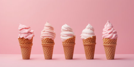 Delicious, appetizing ice cream in a cone, close-up. Generative AIの素材