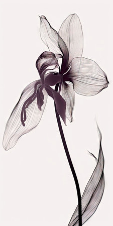 Illustration of a simple orchid flower. Floral design. Image for desktop, postcards. Generative AIの素材