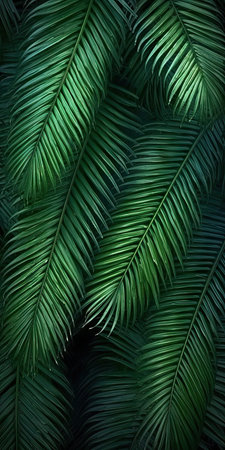 Background from green leaves. Palm leaves. Photo for postcard or poster. Generative AIの素材