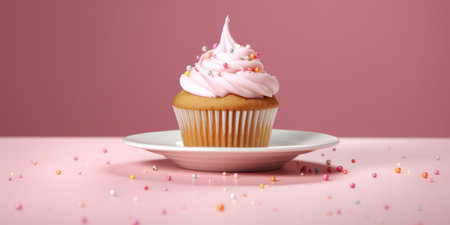 Delicious cupcakes. Appetizing cupcakes on a pastel background. Generative AIの素材
