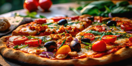 Tasty Italian pizza close-up. High quality photo. Generative AIの素材