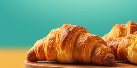 croissant on a pastel background. Banner. Place for text. High quality photo. Generative AIの素材