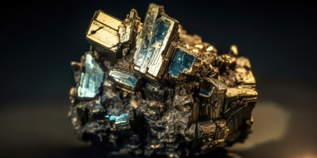 Photo of the mineral stone pyrite close-up, macro. Generative AIの素材