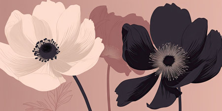 Illustration of simple flower design. Floral design. Anemone. Poppy. Image for desktop. Generative AIの素材