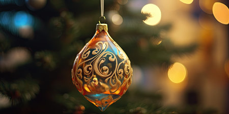 Gorgeous Christmas decorations on the Christmas tree. Christmas theme. Generative AIの素材
