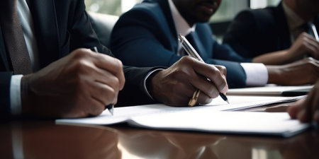 A group of people in the office. Signature of documents. Agreement. Generative AIの素材