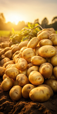 Potatoes on the field close-up. Harvesting potatoes. Generative AIの素材