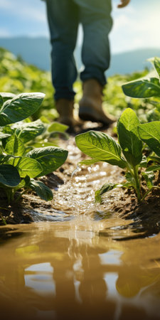 Man in rubber boots on the field close-up. Harvesting. Generative AIの素材