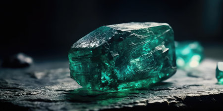 Photo of emerald mineral stone close up, macro. Generative AIの素材
