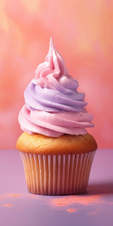 Delicious cupcakes. Appetizing cupcakes on a pastel background. Generative AIの素材