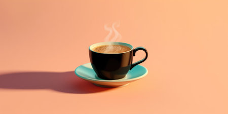Illustration Cup of fragrant cappuccino on the table close-up. Pastel background. Generative AIの素材