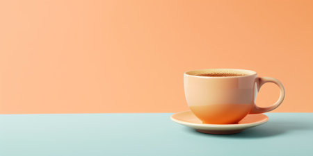 Illustration Cup of fragrant cappuccino on the table close-up. Pastel background. Generative AIの素材
