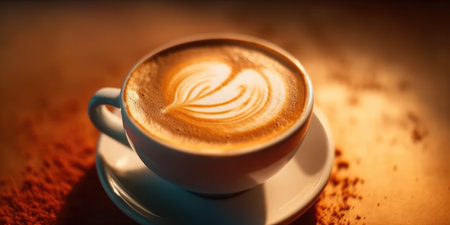 A cup of fragrant cappuccino on the table close-up. Generative AIの素材