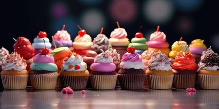 Delicious cupcakes. Appetizing cupcakes on a pastel background. Generative AIの素材
