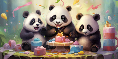 Illustration happy panda cartoon. Friendship Day, the world holiday of human connections. Generative AIの素材
