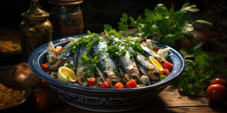 National dish of the Netherlands, herring. Dish close-up. Fish. Generative AIの素材