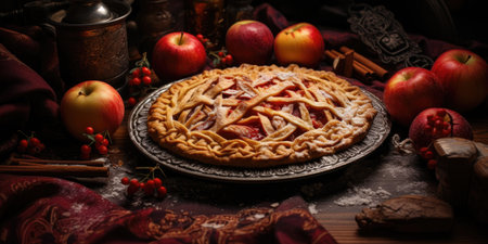 Fruit pie. Appetizing pie close-up. Sweets. Generative AIの素材