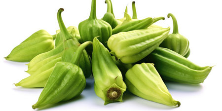 Raw okra on a white background. Generative AIの素材