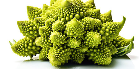 Romanesco cabbage close-up on a white background. Generative AIの素材